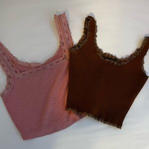 two lace neckline tanks